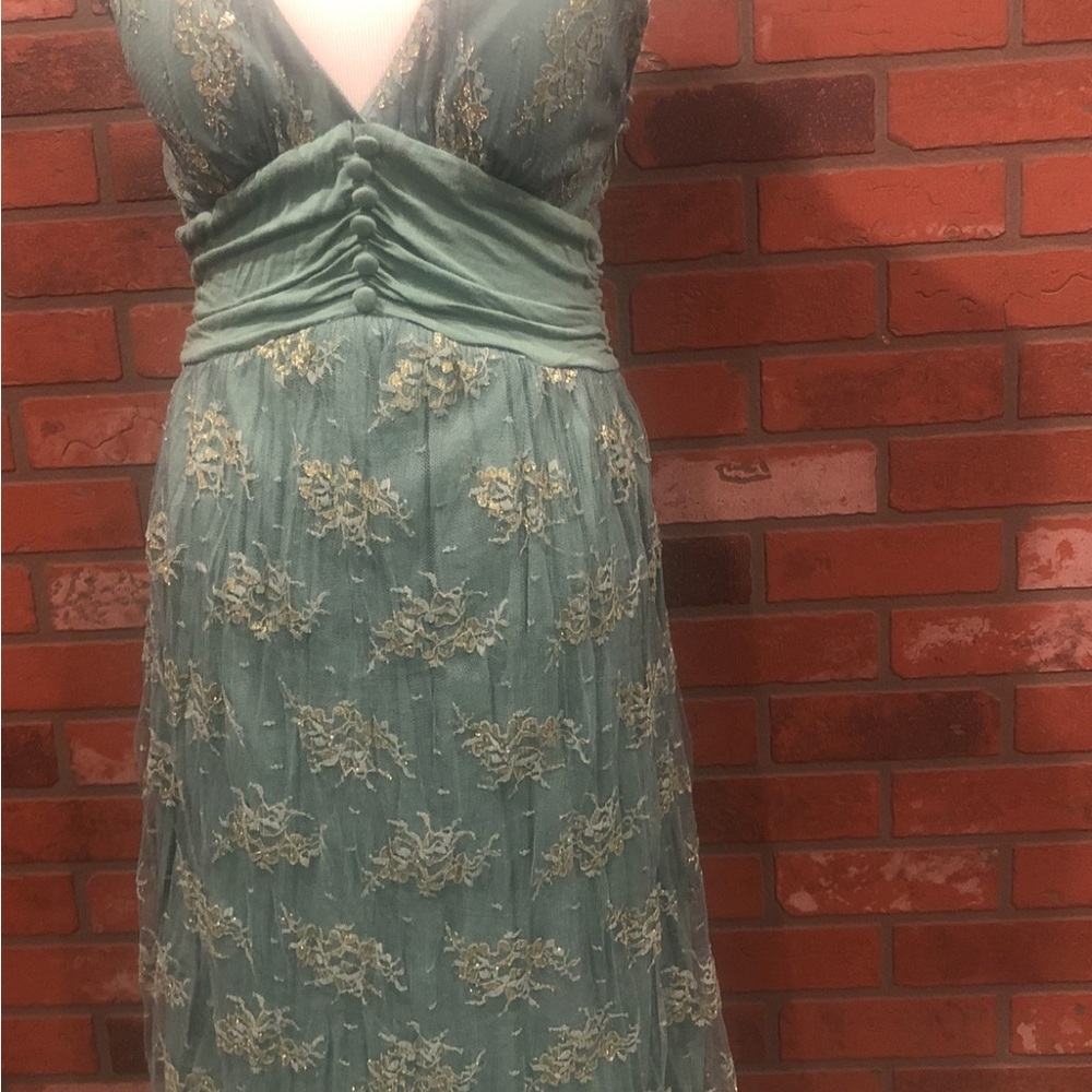 Forever 21 Size Medium green Backless Dress with Gold Lace Embellishment